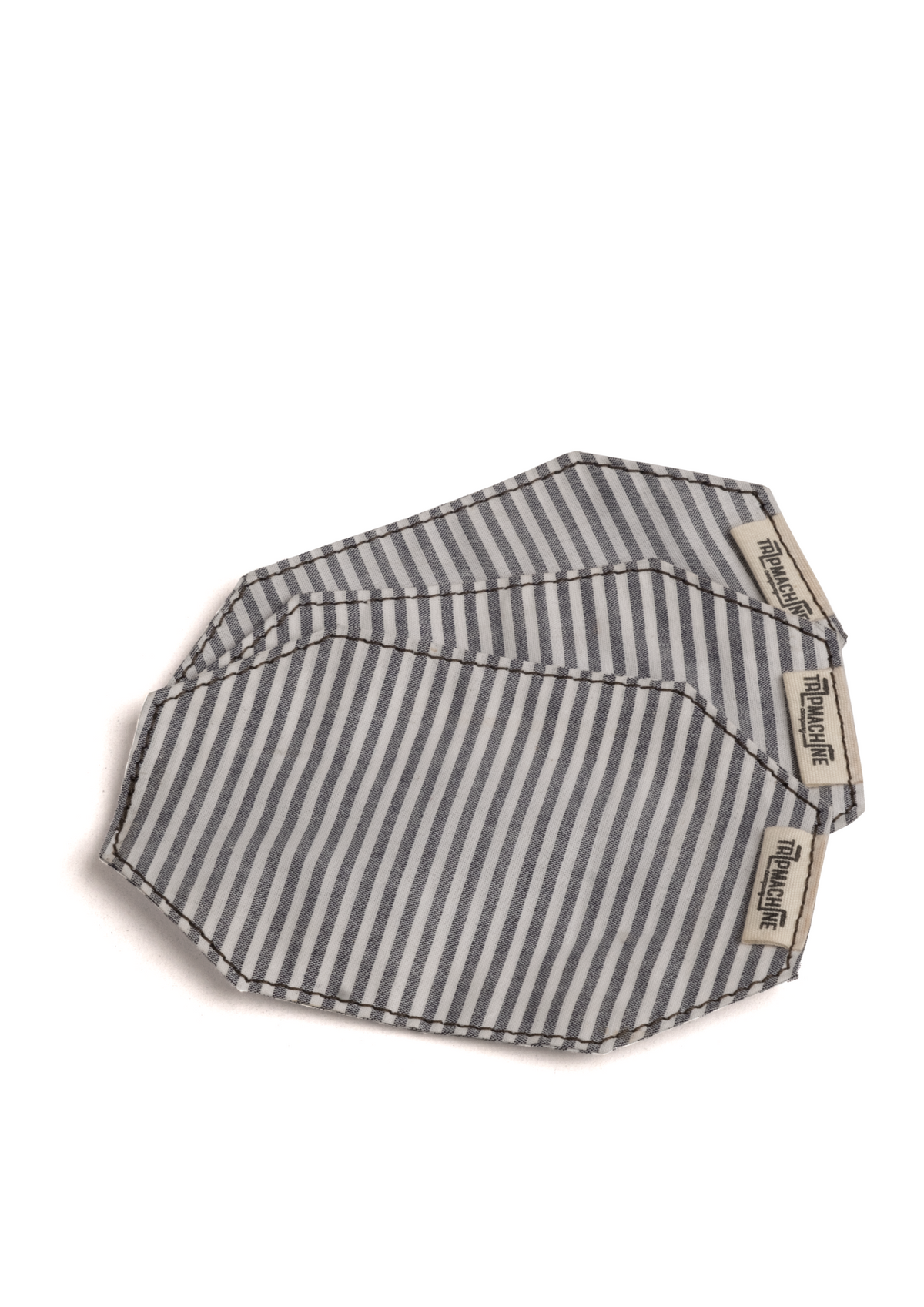 A pack of three striped face mask replacement filters in blue and white color.
