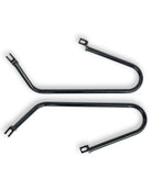 Two black metal brackets on a white background