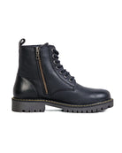 Black leather boot with a zipper on a white background