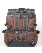 Brown backpack with black straps on a white background